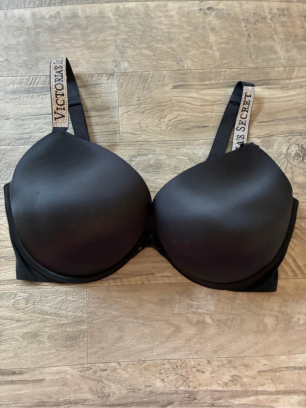 Victoria Secret Satin Rhinestone Shine Logo Strap Bombshell Plunge Bra